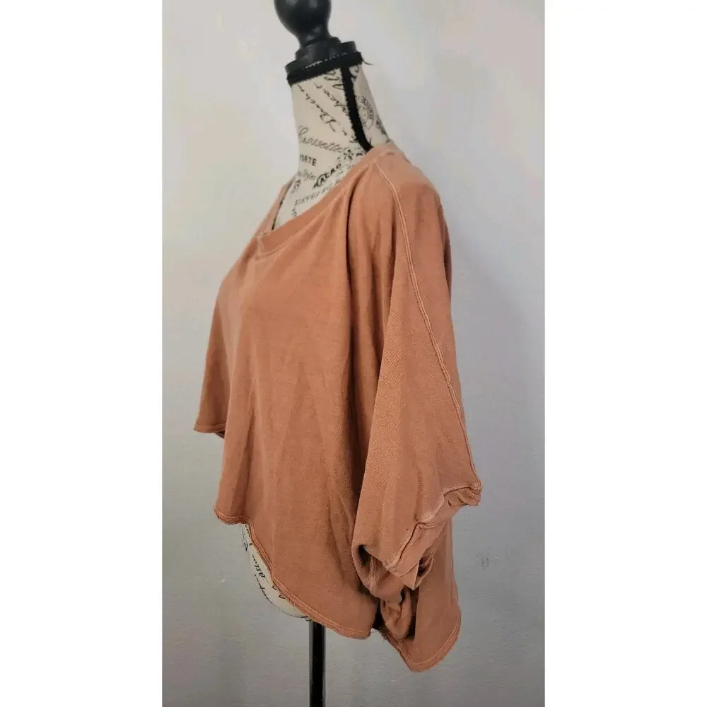 Free People Cropped Tee Sz M Coral Short Sleeves CC Tee Relaxed We The Free - Picture 6 of 11